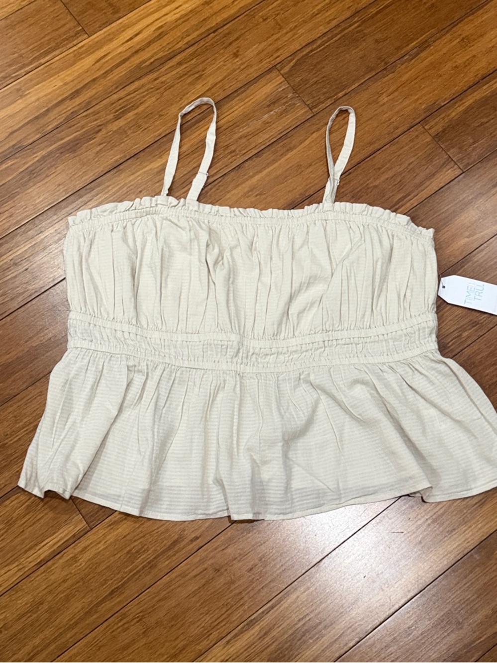 NWT Time and Tru Cream Smocked Peplum Cami Top XL